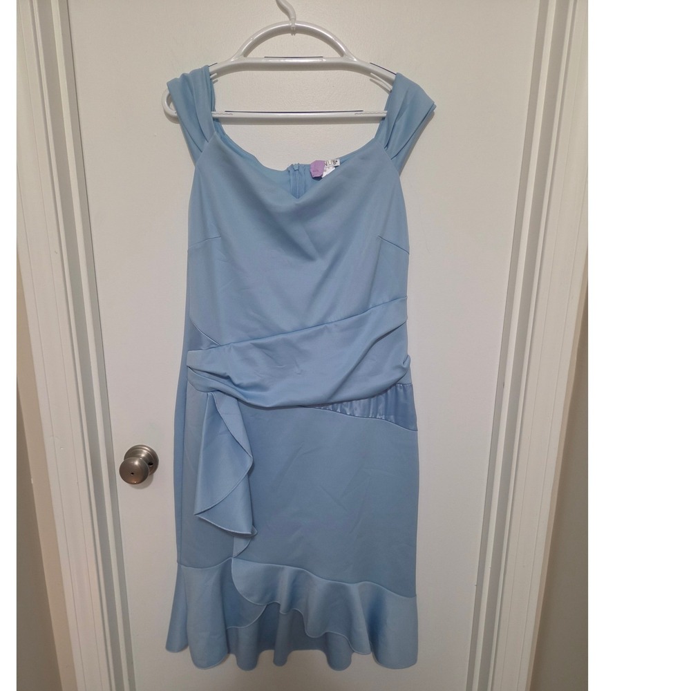 Venus Light Blue Ruffle Hem Midi Dress XL Off Shoulder Cap Sleeve Z98137